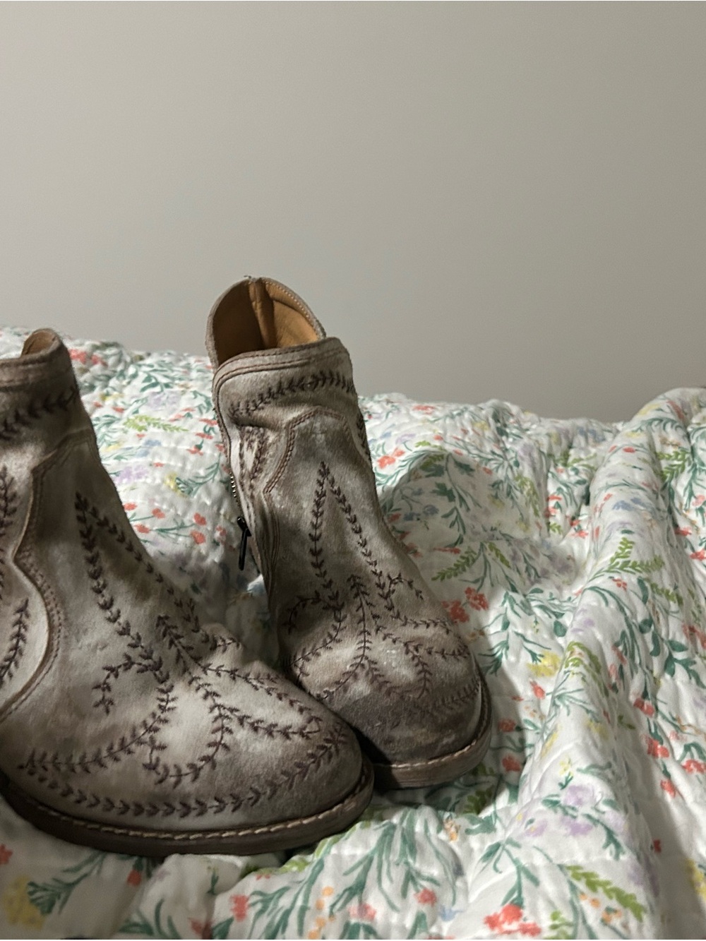 Women's Embroidered Ankle Boots - Taupe